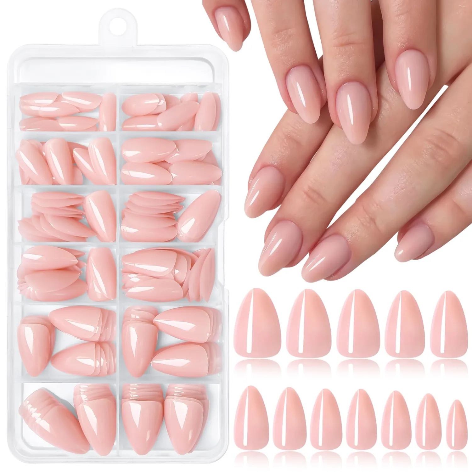 240pc Nude Press on Nails Short Fake Nails-Almond Glue on Nails Press ons