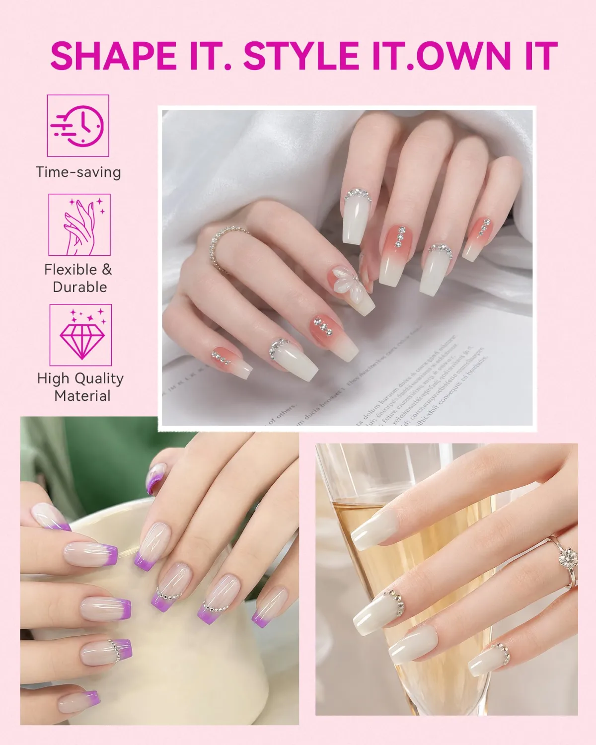 Makartt Natural White Square Nail Tips, 420 Pcs 15 Sizes Medium Press On Nails, Pre-Colored Full Cover PMMA Fake Nails For Extension, Base for French,Ombre Design, Salon Manicure And Home DIY Nail Art