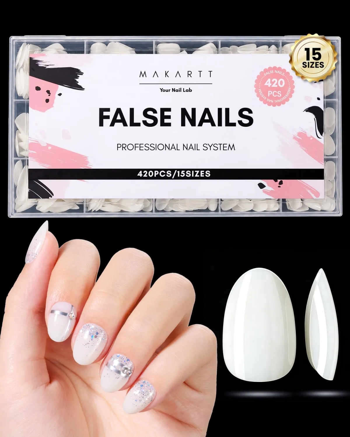 Makartt Off White Short Round Nail Tips, 420 Pcs 15 Sizes Press On Nails, Pre-Colored Full Cover PMMA Fake Nails For Short Extension, Base Color for Nail Art Design, Salon Manicure And Home DIY Nails