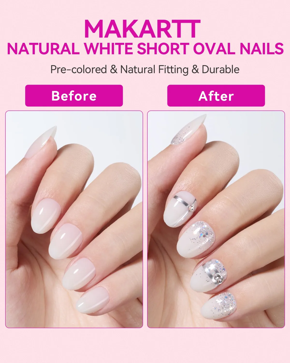 Makartt Off White Short Round Nail Tips, 420 Pcs 15 Sizes Press On Nails, Pre-Colored Full Cover PMMA Fake Nails For Short Extension, Base Color for Nail Art Design, Salon Manicure And Home DIY Nails