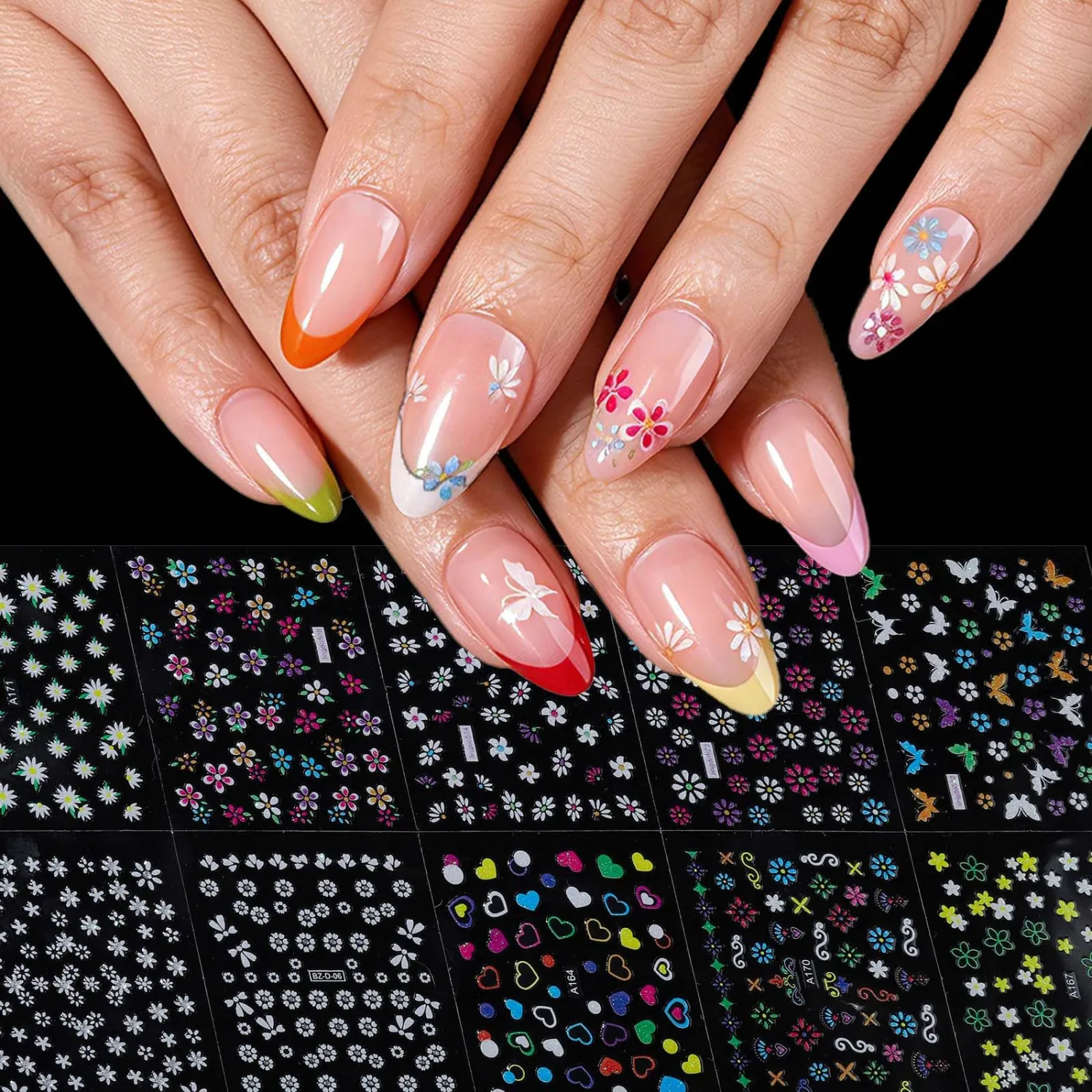 FANDAMEI Press on Nails, 12 Colors 288PCS Almond French Tip Press on Nails, Natural Fit Almond Fake Nails, French Tip Glue on Nails Short with Semi Solid Nail Glue for Acrylic, No UV Light Needed