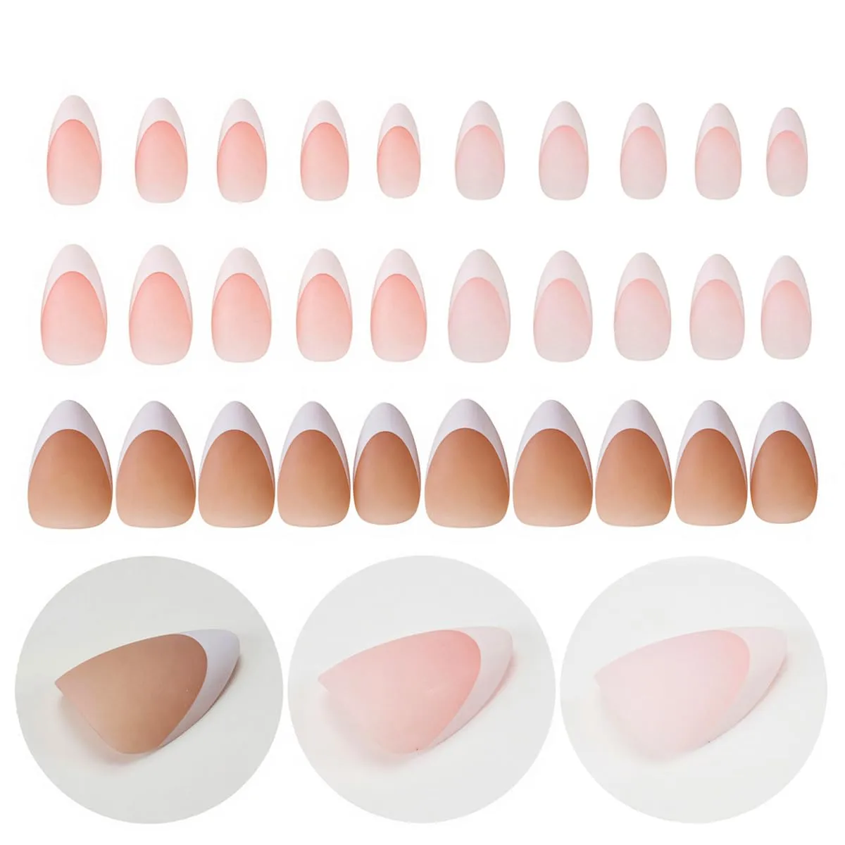 150Pcs - 15Size French Tip Press on Nails Short Almond Fake Nails Glossy French Nail Tips Matte Nature Acrylic Nails Reusable Full Cover Glue on Nails for Women Nail Decoration