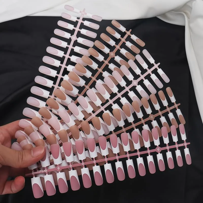 150Pcs-15Size French Tip Press on Nails Medium Square Fake Nails Glossy French Nail Tips Matte Nature Acrylic Nails Reusable Full Cover Glue on Nails for Women Nail Decoration