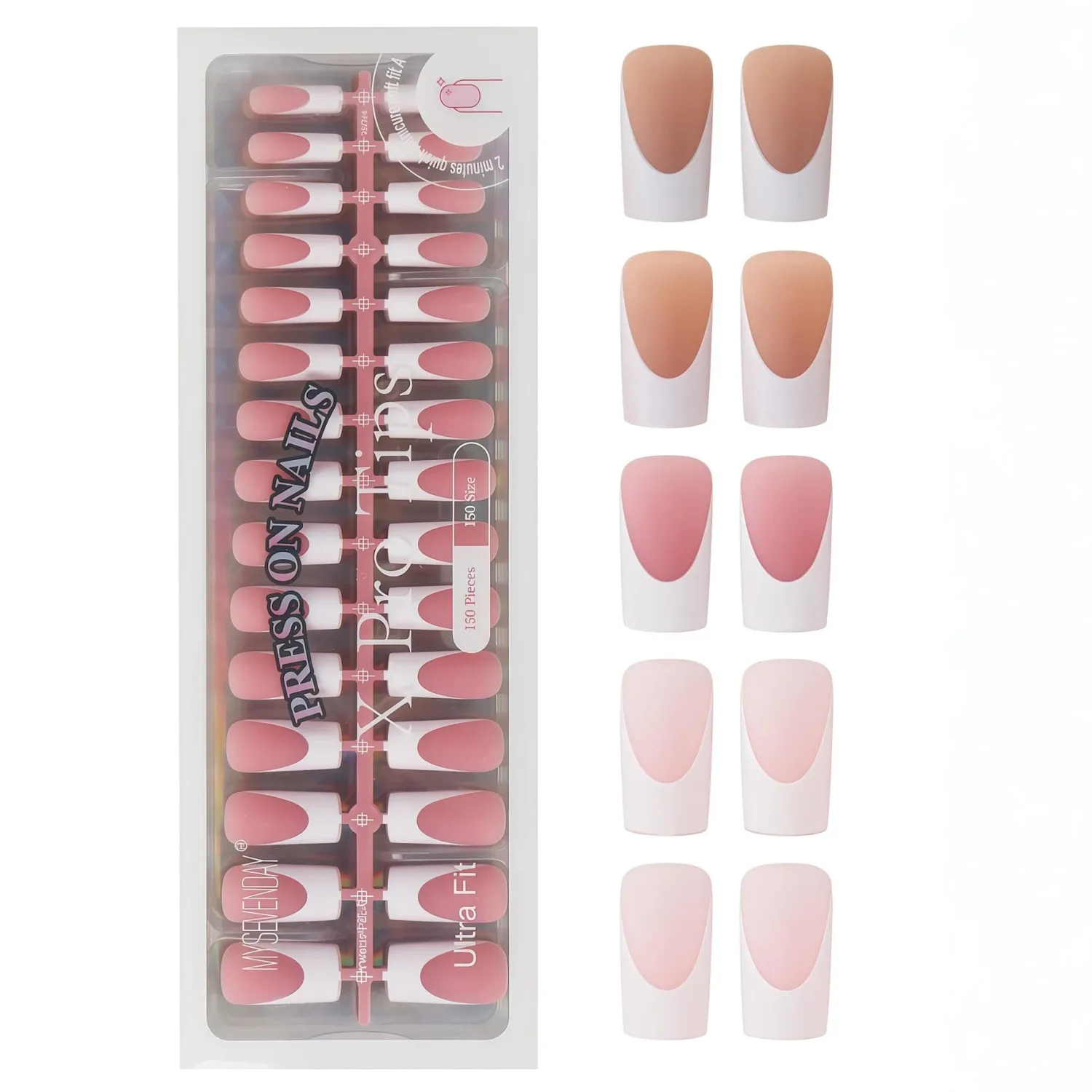 150Pcs-15Size French Tip Press on Nails Medium Square Fake Nails Glossy French Nail Tips Matte Nature Acrylic Nails Reusable Full Cover Glue on Nails for Women Nail Decoration