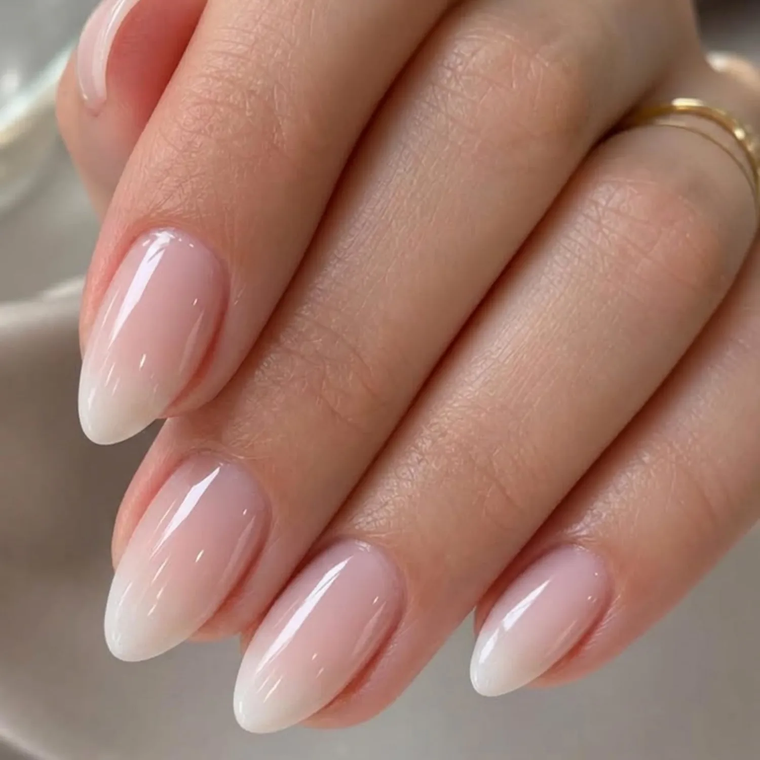 UNA GELLA Press On Nails Short Almond, Nude Ombre Fake Nails Fall Winter
