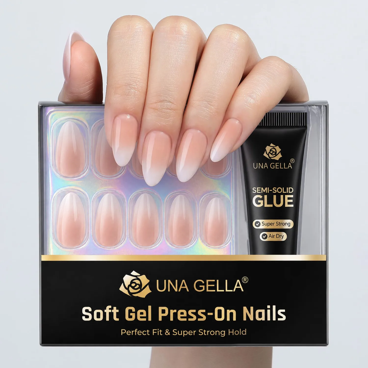 UNA GELLA Press On Nails Short Almond, Nude Ombre Fake Nails Fall Winter
