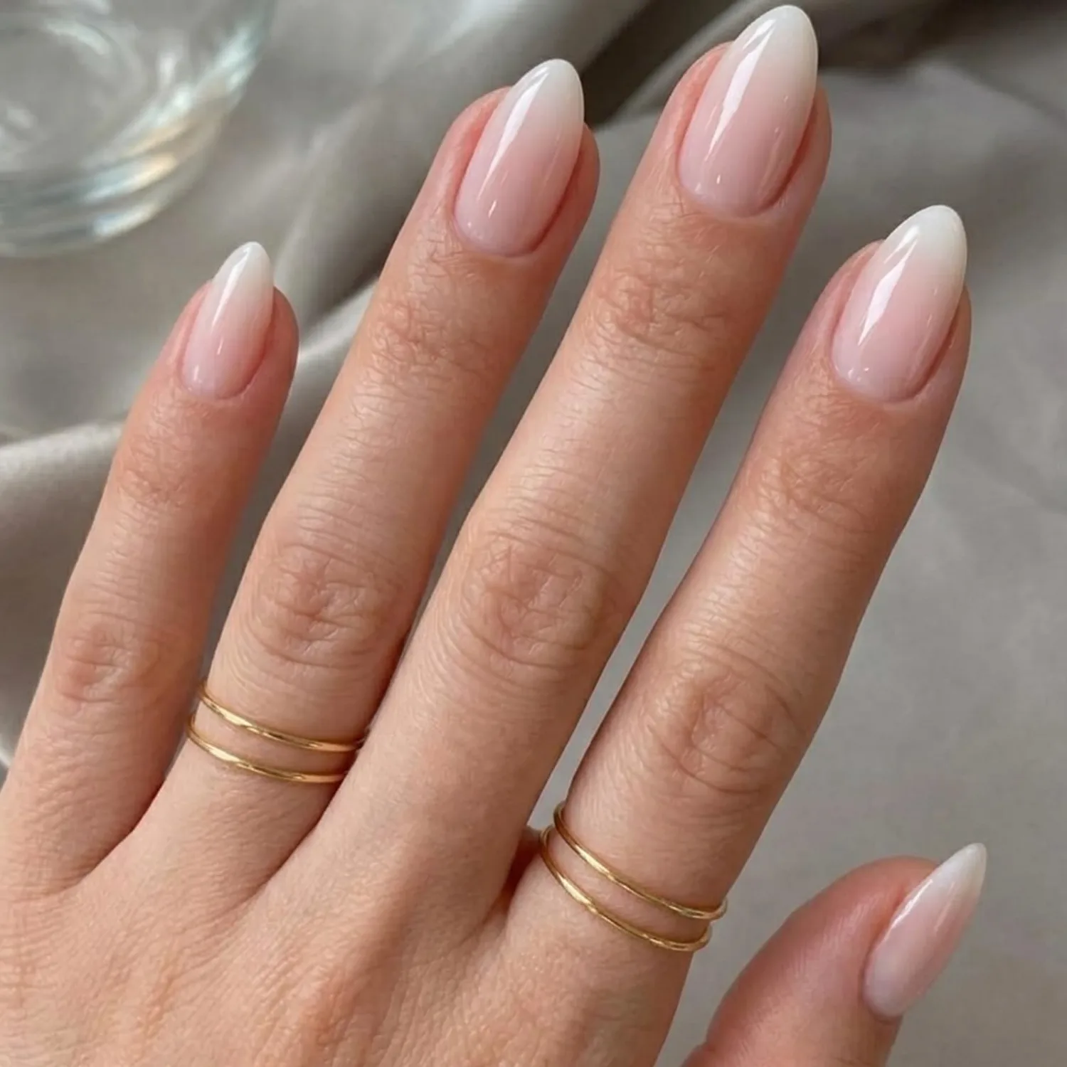 UNA GELLA Press On Nails Short Almond, Nude Ombre Fake Nails Fall Winter