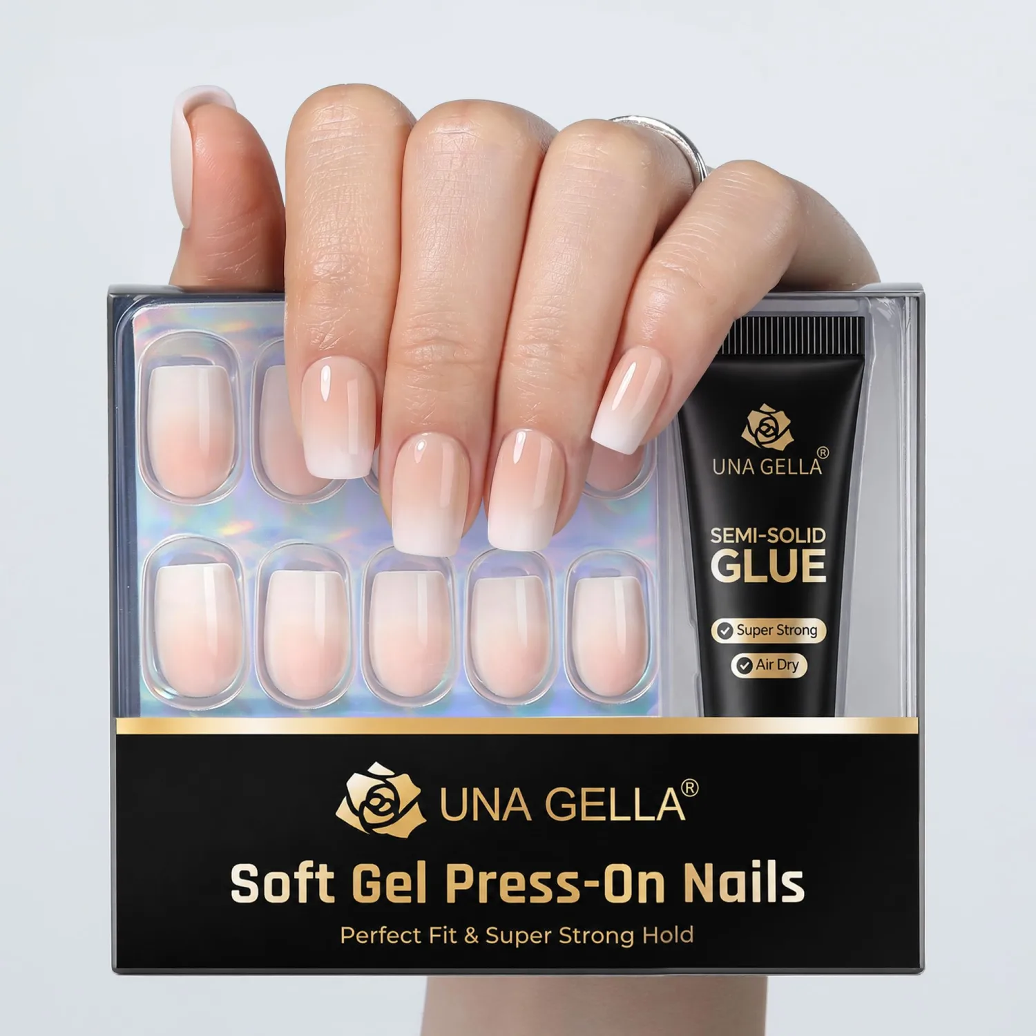 UNA GELLA Soft Gel Press On Nails Kit 32PCS Nude Pink Ombre Fall Winter
