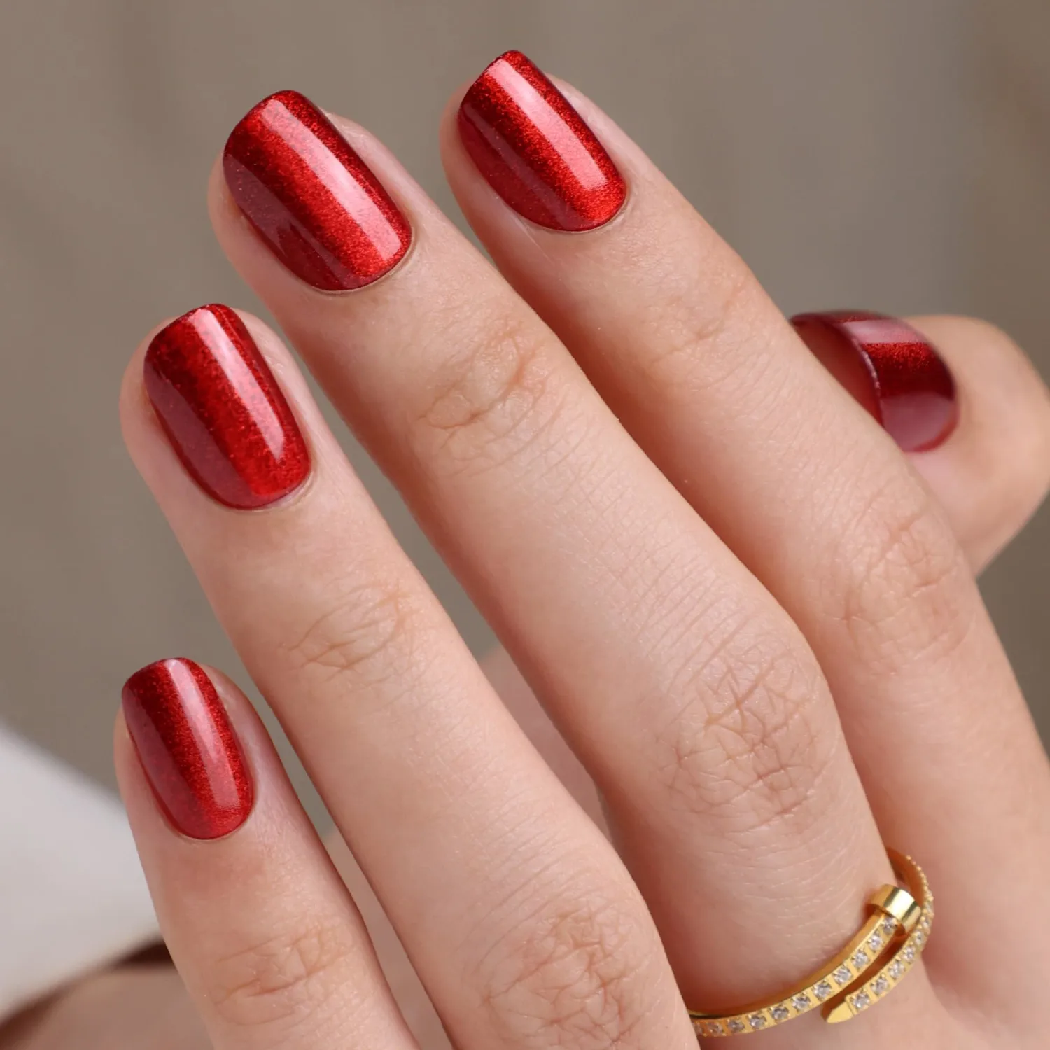 UNA GELLA Red Cat Eye Press on Nails Short Squoval Fall Fake Nails 32Pcs