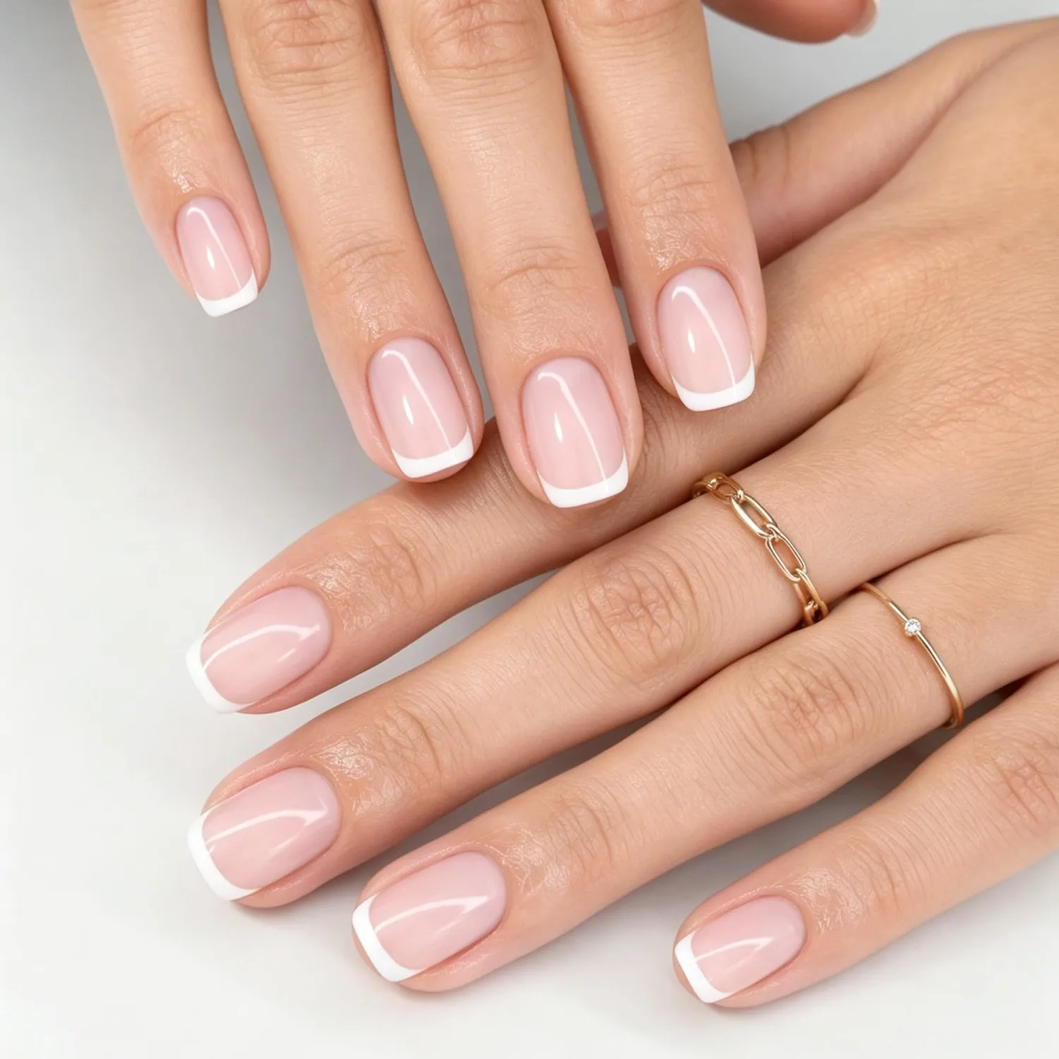 UNA GELLA French Tip Press on Nails Short Squoval Fake Nail Nude Pink White