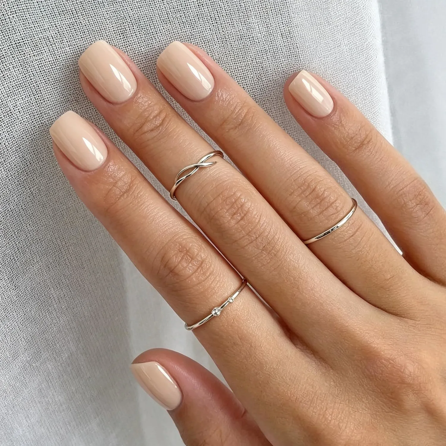 UNA GELLA Soft Gel Press On Nails Kit Short Square 32PCS Natural Nude