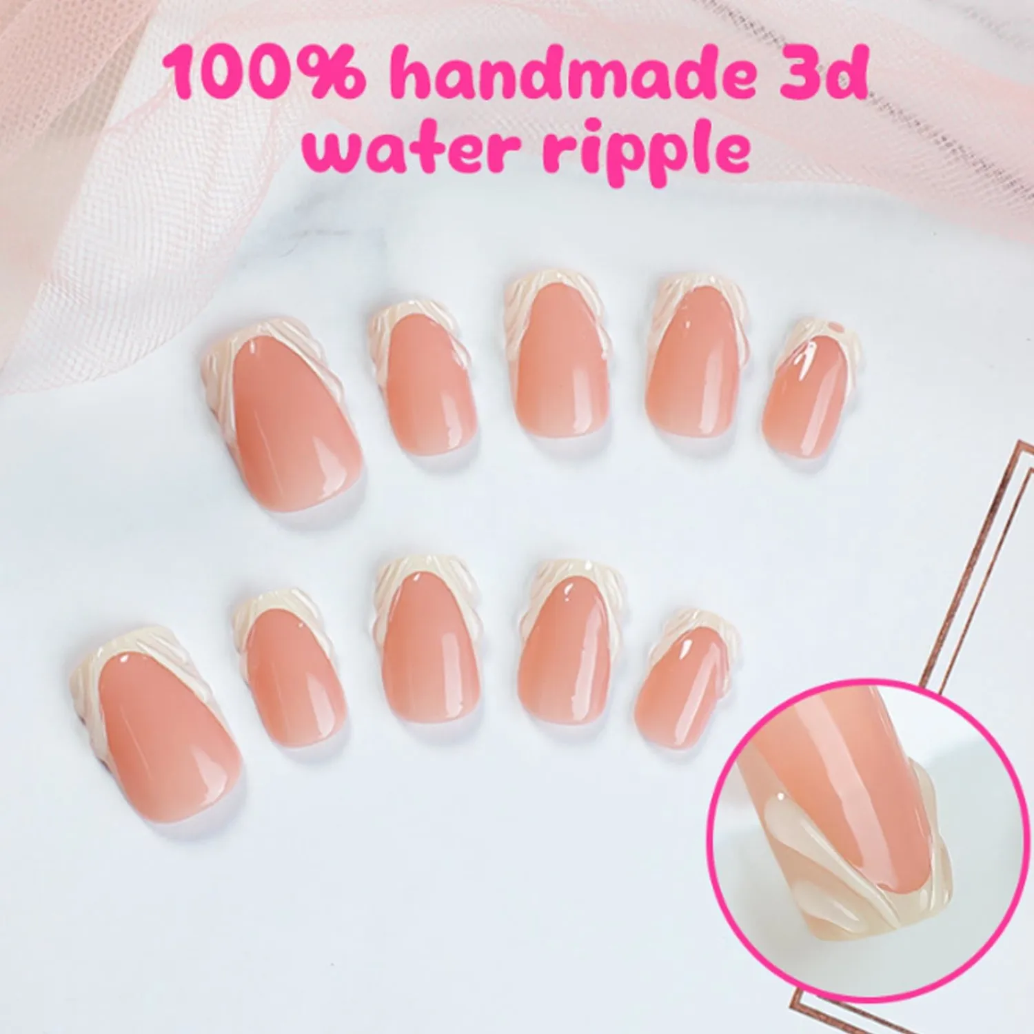 Hkanlre French Press on Nails Medium Square Fake Nails Tips Full Cover 3D False Nails for Women 24PCS
