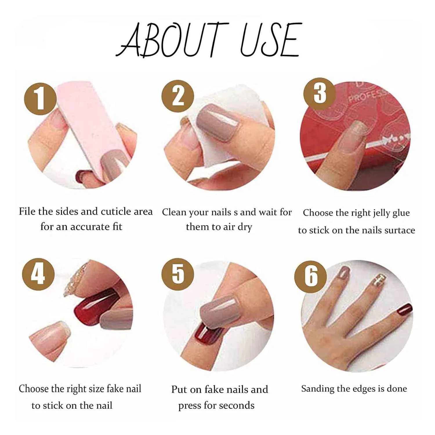 Hkanlre French Press on Nails Medium Square Fake Nails Tips Full Cover 3D False Nails for Women 24PCS