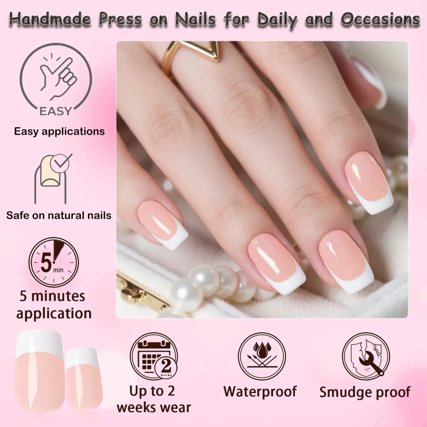 240pc Square Press on Nails Short Fake Nails, White French Tips Nails Press on Nail Square Glue on Nail Nude Acrylic-Nail Short Press-on French False Artificial Fingernail with Glue Tab