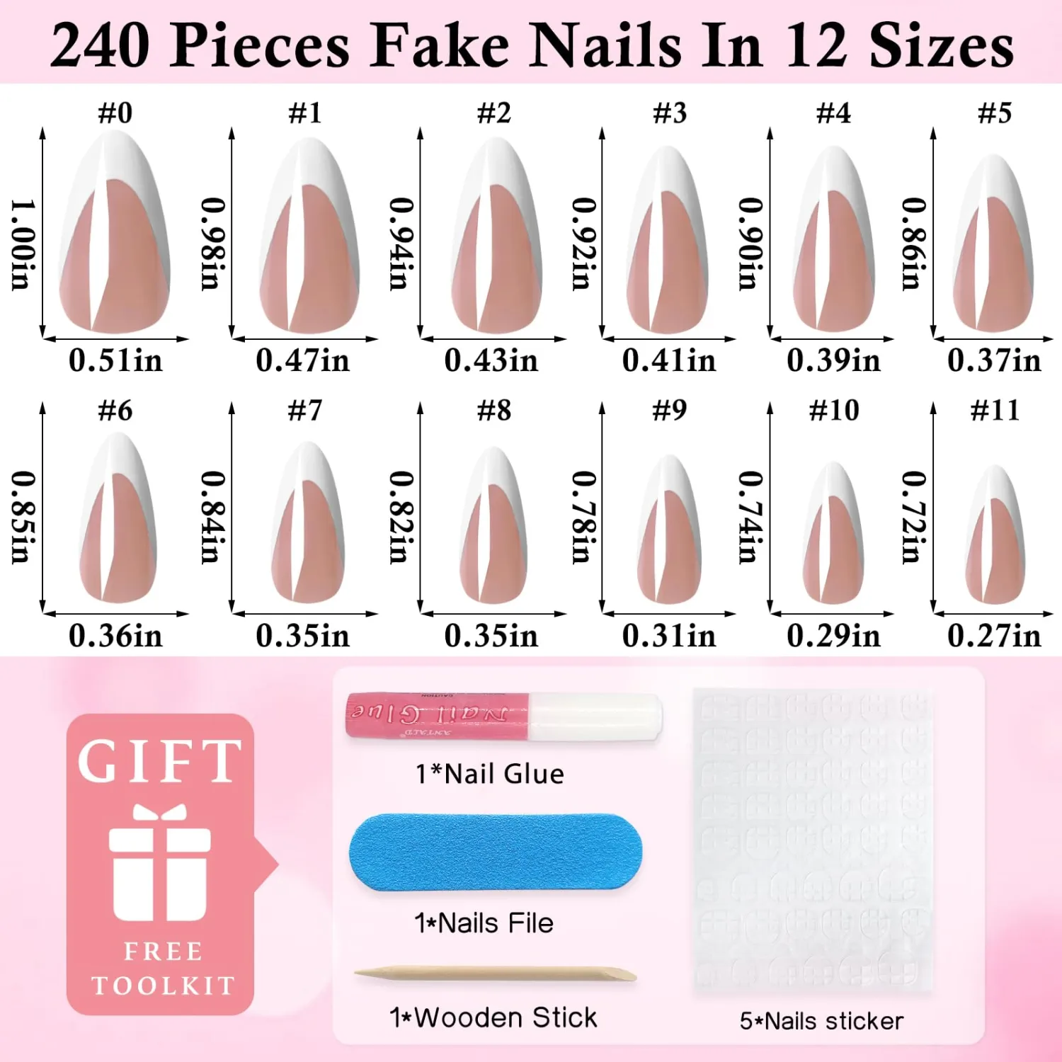 240pc Almond Press on Nails Medium Fake Nails, French Tips Nails Press on Nail Almond Glue on Nails Coffee Acrylic-Nail Medium Press-on French False Nail Artificial Fingernail with Glue Tab