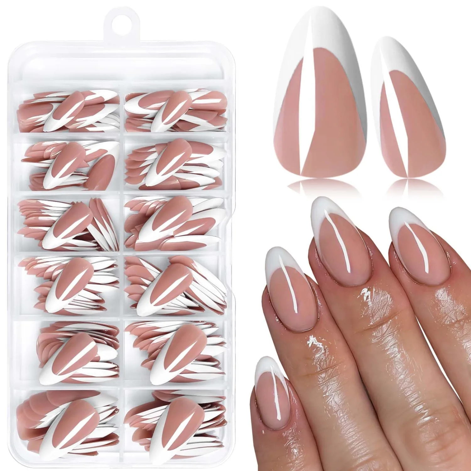 240pc Almond Press on Nails Medium Fake Nails, French Tips Nails Press on Nail Almond Glue on Nails Coffee Acrylic-Nail Medium Press-on French False Nail Artificial Fingernail with Glue Tab