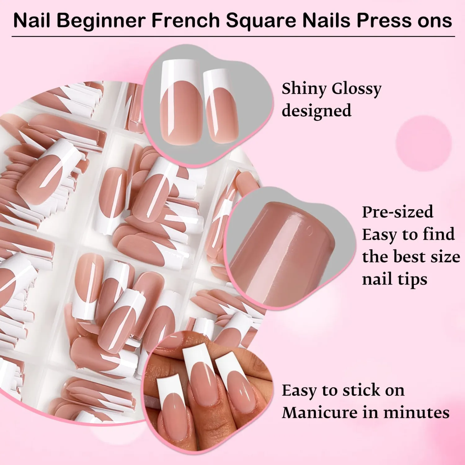 240pc Black French Tip Press on Nails Medium Square Fake Nails, Glue on Nails Press ons Nail Square Acrylic Nail Medium Press-on Nail French False Presson Nail Artificial Fingernail with Glue Tab