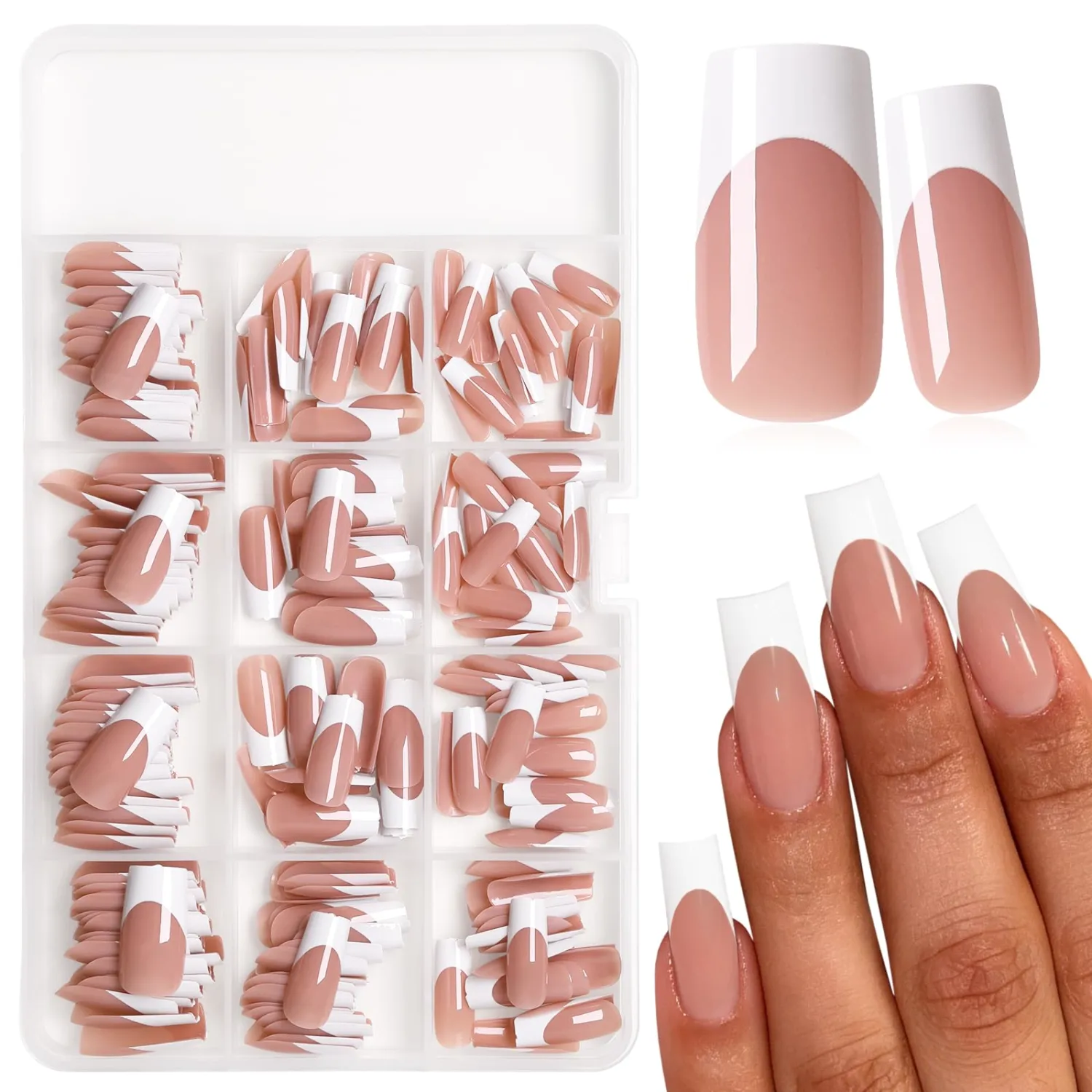 240pc Black French Tip Press on Nails Medium Square Fake Nails, Glue on Nails Press ons Nail Square Acrylic Nail Medium Press-on Nail French False Presson Nail Artificial Fingernail with Glue Tab