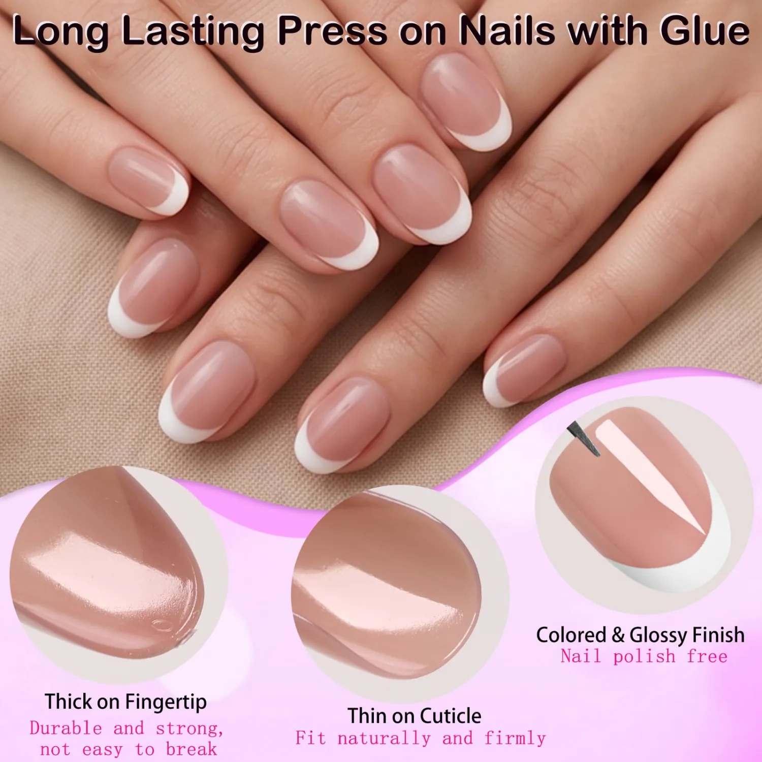 240pc White French Tip Press on Nails Short Oval Acrylic Nail, Coffee Press ons Fake Nails with Glue & Tabs, 12 Sizes Glue on Nails Short Press-on Nail Oval Artificial Stick on Nail for Women