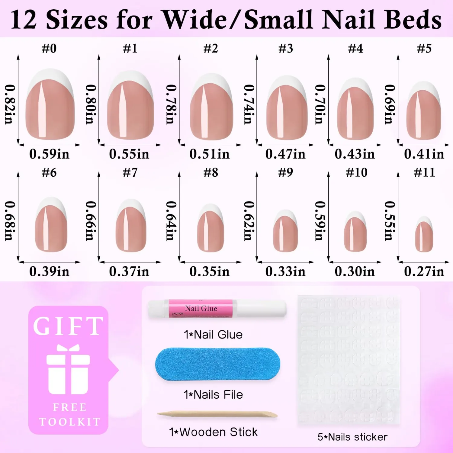 240pc White French Tip Press on Nails Short Oval Acrylic Nail, Coffee Press ons Fake Nails with Glue & Tabs, 12 Sizes Glue on Nails Short Press-on Nail Oval Artificial Stick on Nail for Women