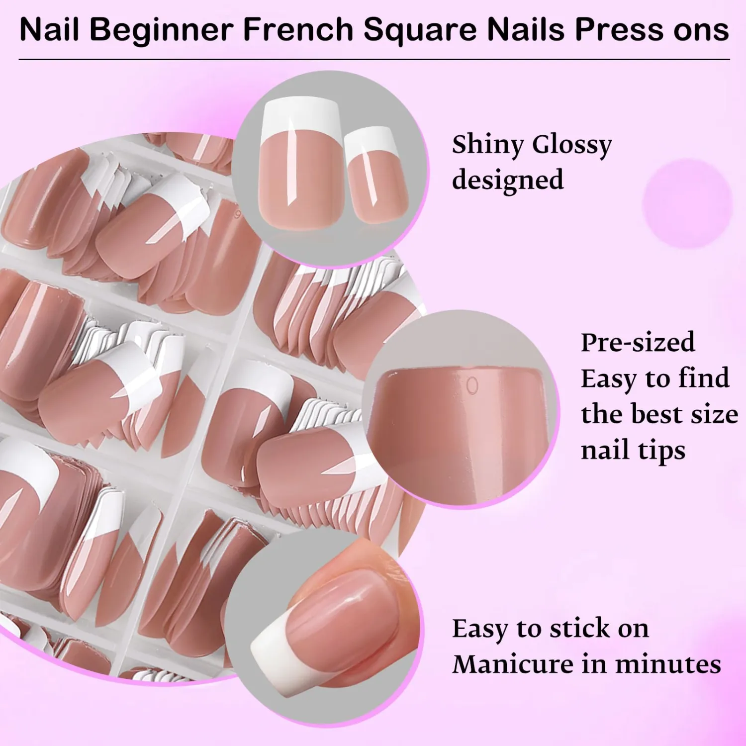 240pc White French Tip Press on Nails Short Square Acrylic Nail, Coffee Press ons Fake Nails with Glue & Tabs, 12 Sizes Glue on Nails Short Press-on Nail Square Artificial Stick on Nail for Women