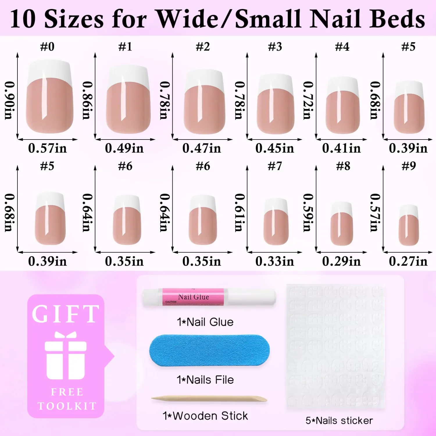 240pc White French Tip Press on Nails Short Square Acrylic Nail, Coffee Press ons Fake Nails with Glue & Tabs, 12 Sizes Glue on Nails Short Press-on Nail Square Artificial Stick on Nail for Women