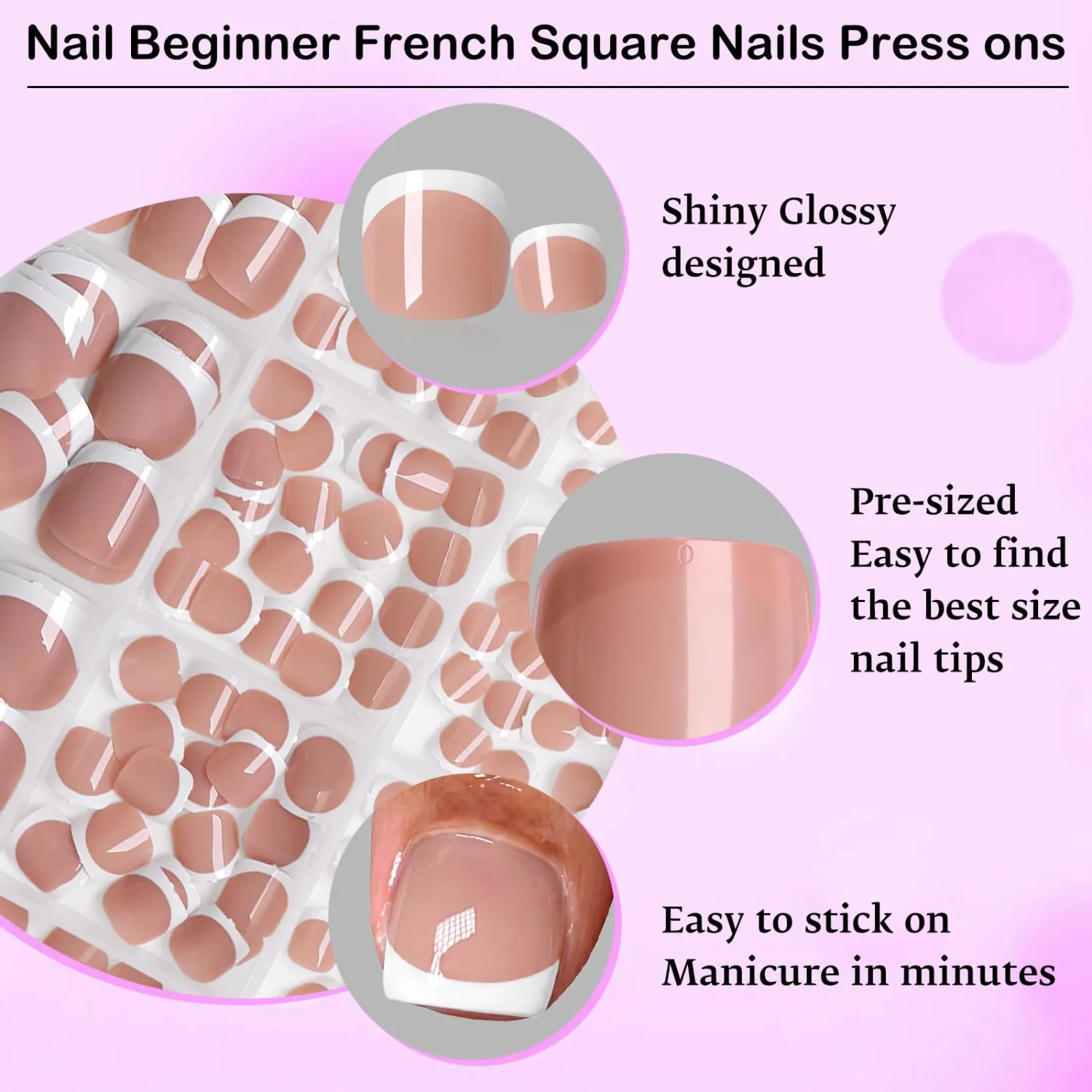 240pc White French Tip Press on Toenails Short Square False Toenail, Coffee Fake Toe Nail Kit with Glue, 12 Sizes Acrylic Glue on Nails Toes Square French Tip Press-on Toe Nails for Women Girls
