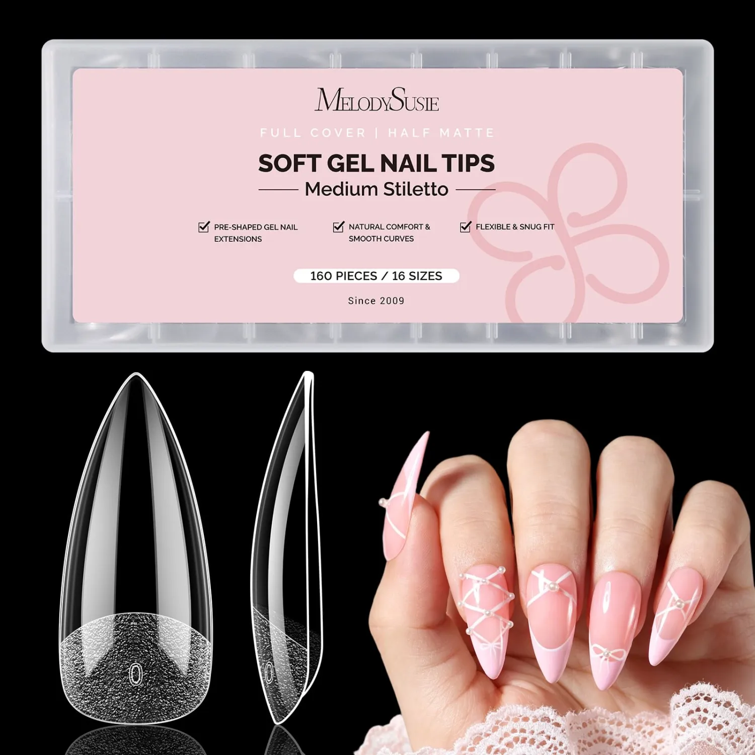 MelodySusie Medium Stiletto X Nail Tips - 16 Sizes 160 Pcs