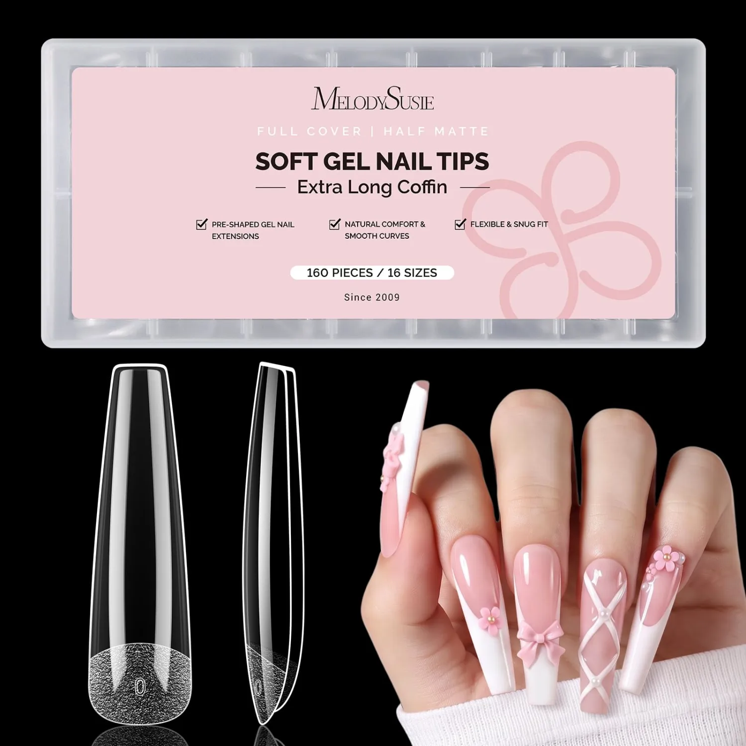MelodySusie XL Coffin X Nail Tips - 16 Sizes 160 Pcs