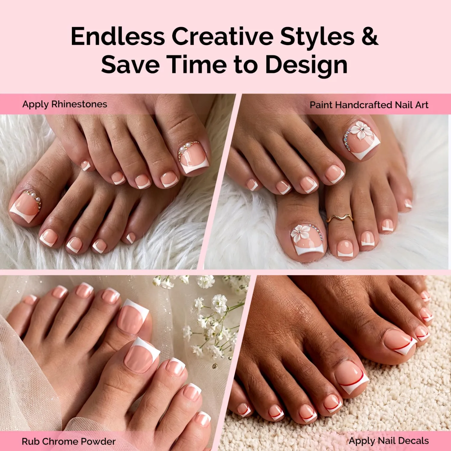 MelodySusie French Tips Square Press On Toenails,15 Sizes 180Pcs