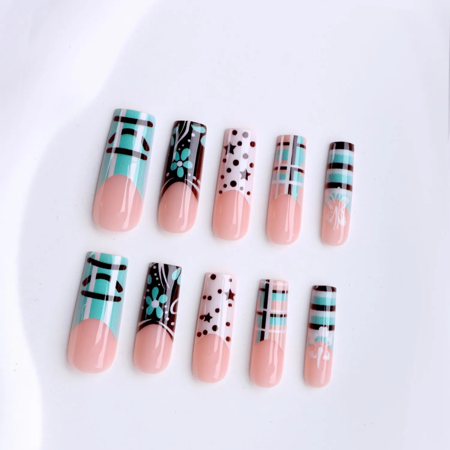 Long Square Press on Nails Glossy Acrylic Fake Nail for Women