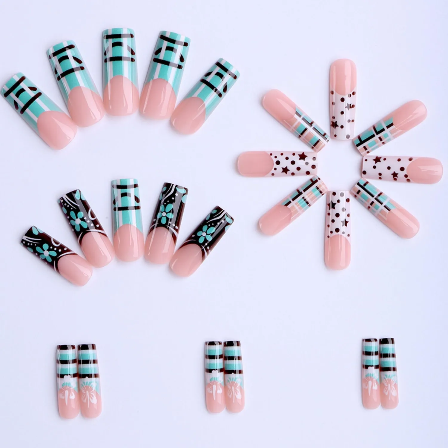 Long Square Press on Nails Glossy Acrylic Fake Nail for Women
