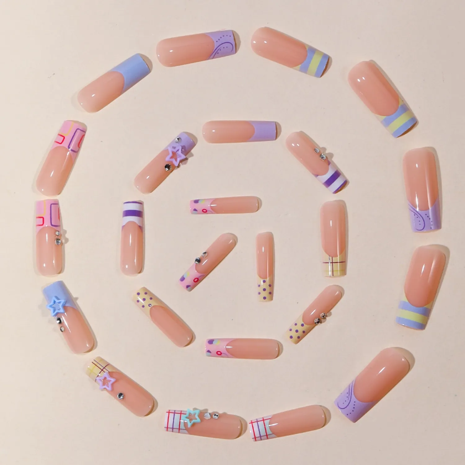 Long Square Octoswave Press on Nails Y2K Sweet Cool Fake Nail 24 Pcs