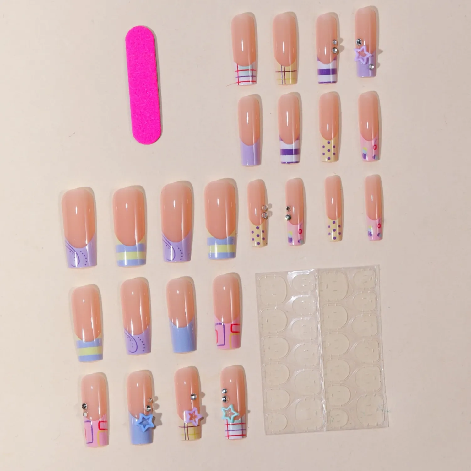 Long Square Octoswave Press on Nails Y2K Sweet Cool Fake Nail 24 Pcs