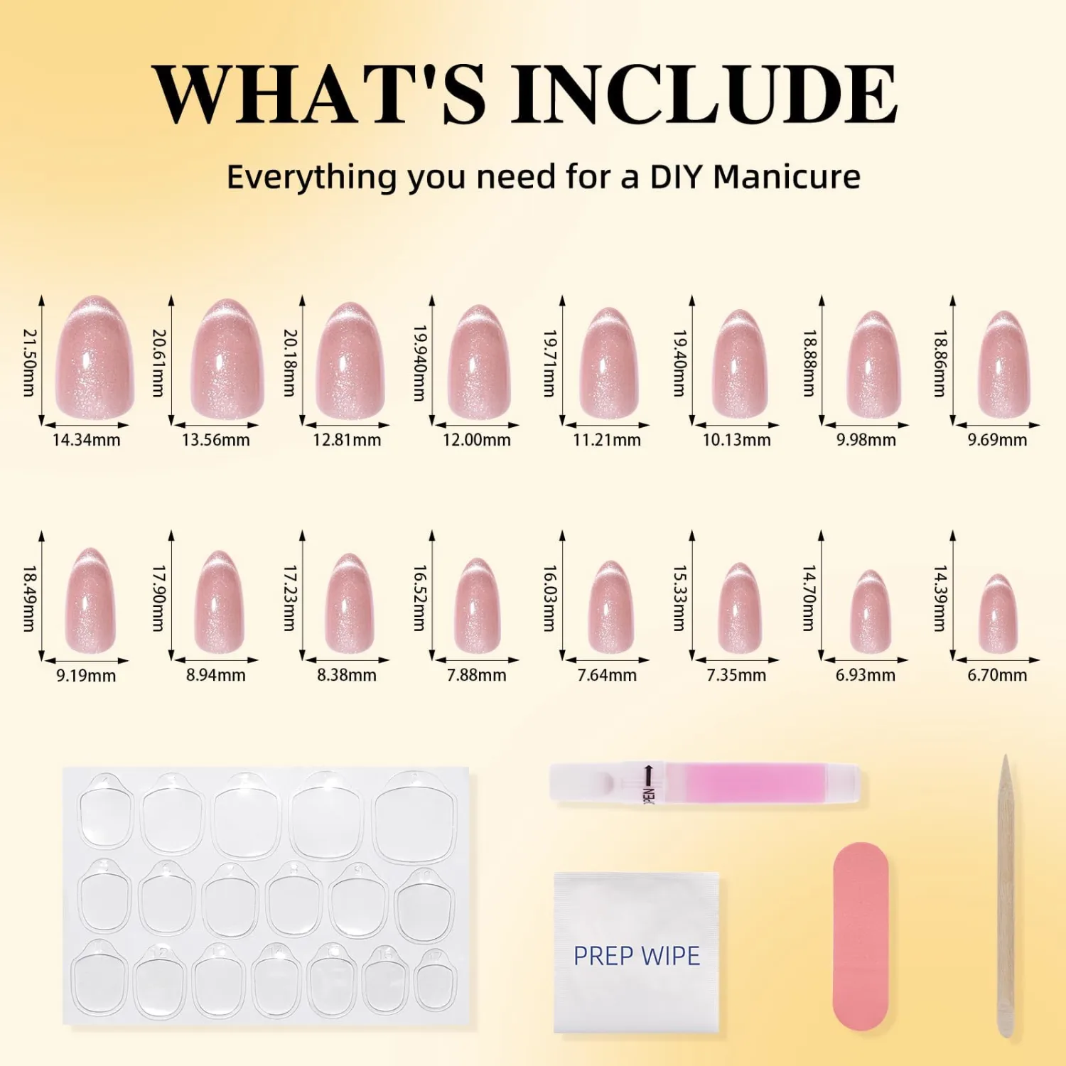 Cat Eye Press On Nails - Short Almond Rose False Nail Tips, Glossy Nails Press Ons for Women DIY Fake Nails Kit with Glue, Reusable Glue on Nails Short in 16 Sizes - 32pcs, Rose Catseye