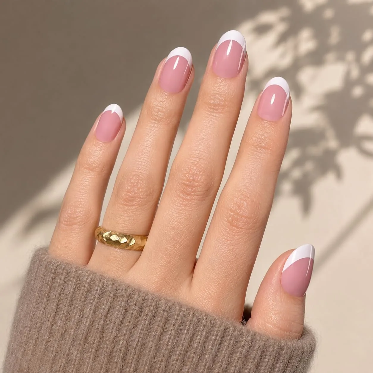 French Tip Press On Nails - Short Oval White Tips Press on Nails Glossy Nails Press Ons for Women DIY Fake Nails Kit with Glue, Reusable Glue on Nails Short in 16 Sizes - 32pcs, Blush French