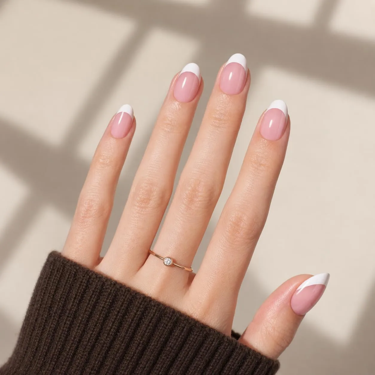 French Tip Press On Nails Short Almond - Soft Pink Base French Fake Nails with White Tips, Natural Oval Press On Nails Kit, Reusable Glue On Nails, 32pcs in 16 Sizes Nails Press ons, Blush French