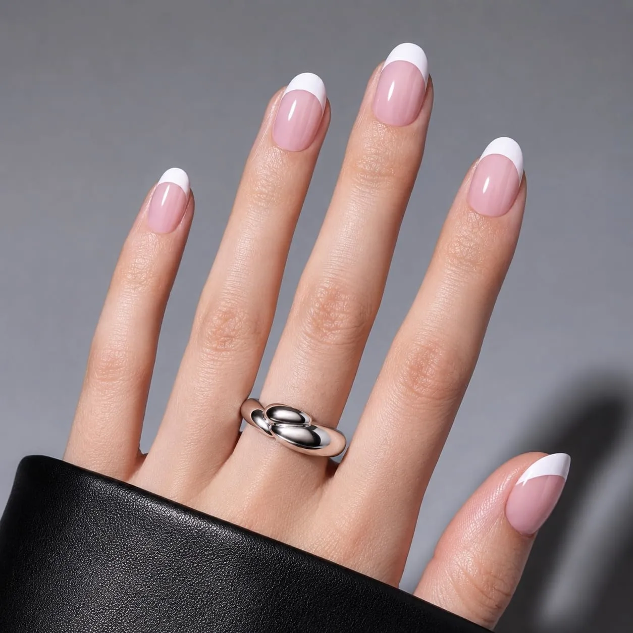 French Tip Press On Nails Short Almond - Soft Pink Base French Fake Nails with White Tips, Natural Oval Press On Nails Kit, Reusable Glue On Nails, 32pcs in 16 Sizes Nails Press ons, Blush French