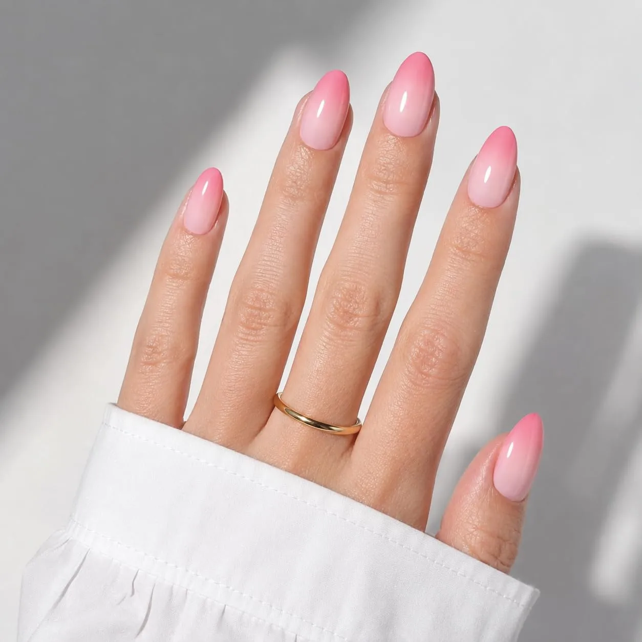 Peach Fade Press On Nails - Glossy Blush Tips Press On Nails Short Almond Nails Press Ons for Women Fake Nails with Glue, Reusable Glue on False Nail in 16 Sizes - 32pcs, Peach Fade