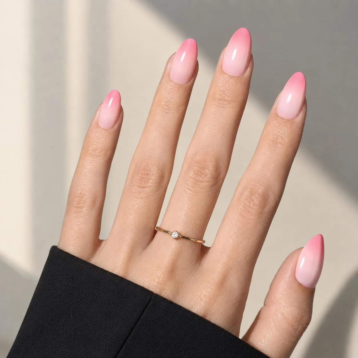 Peach Fade Press On Nails - Glossy Blush Tips Press On Nails Short Almond Nails Press Ons for Women Fake Nails with Glue, Reusable Glue on False Nail in 16 Sizes - 32pcs, Peach Fade