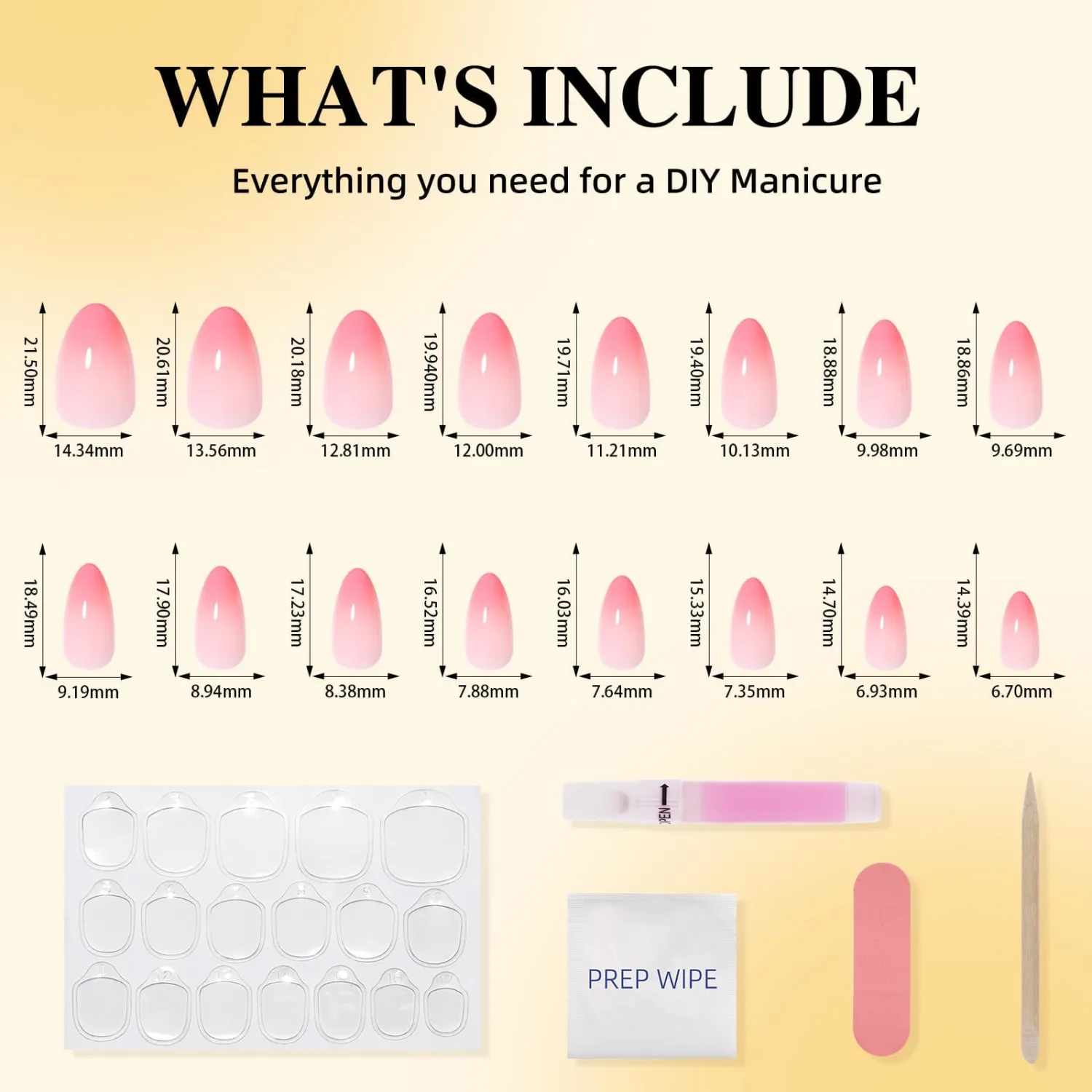 Peach Fade Press On Nails - Glossy Blush Tips Press On Nails Short Almond Nails Press Ons for Women Fake Nails with Glue, Reusable Glue on False Nail in 16 Sizes - 32pcs, Peach Fade