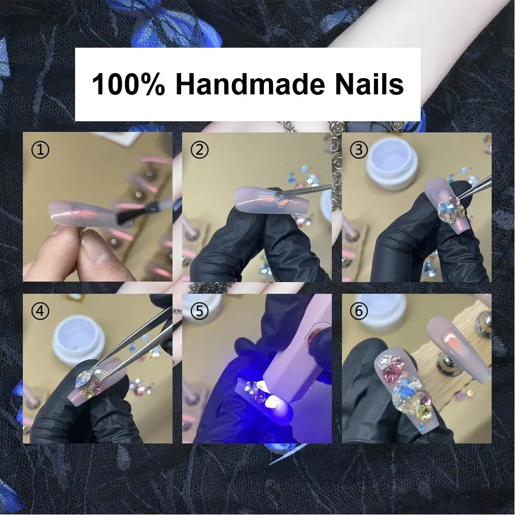 Press on Nails Handmade Nails 10Pcs Fresh Style Hand Embossed Pink Manual Press on Nails for Women Party Holiday Photo 33mm Long Size M