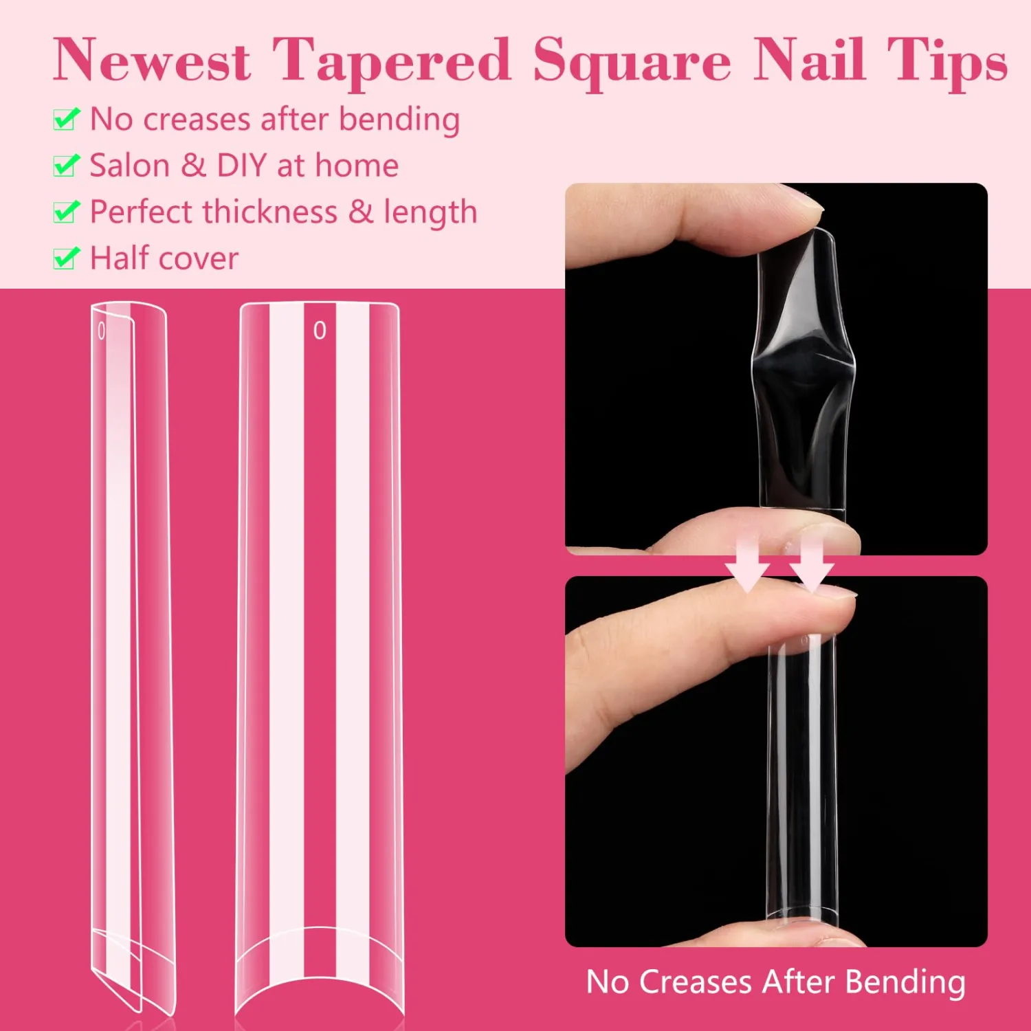 504PCS Clear Square Nail Tips 3XL No C Curve Straight False Nails Extension