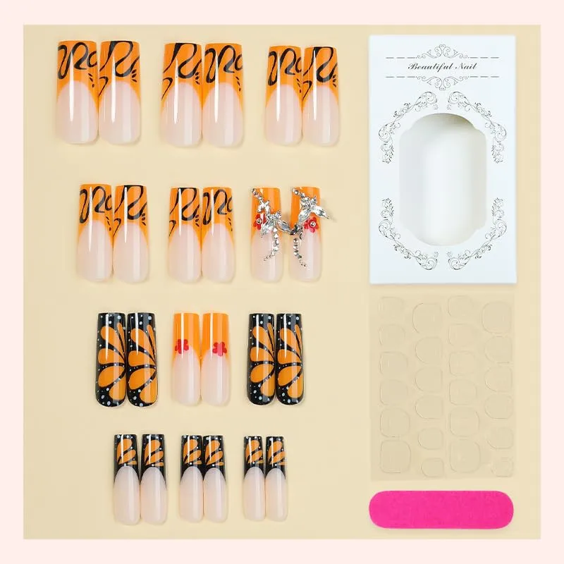 Long Square Press on Nails, Acrylic Press on Nails with Designs，Long Press on Nail for Women 24pcs (Pink31)
