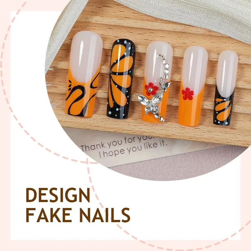 Long Square Press on Nails, Acrylic Press on Nails with Designs，Long Press on Nail for Women 24pcs (Pink31)