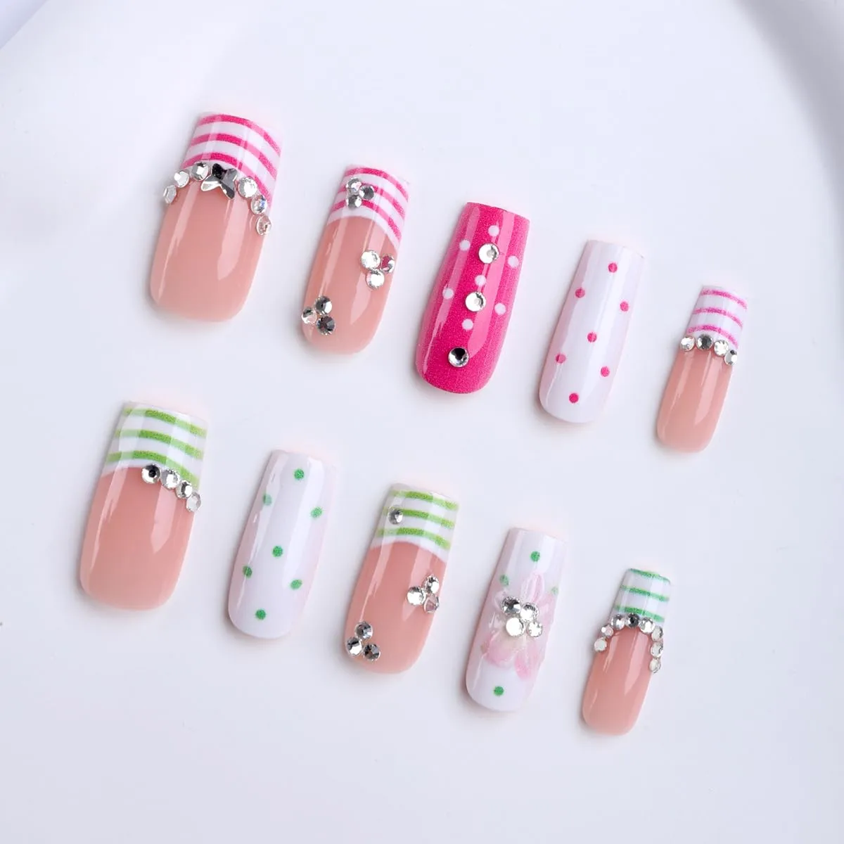 Long Square Press on Nails,Handmade Acrylic Press on Nails with Designs,Long Press on Nail for Women 24pcs