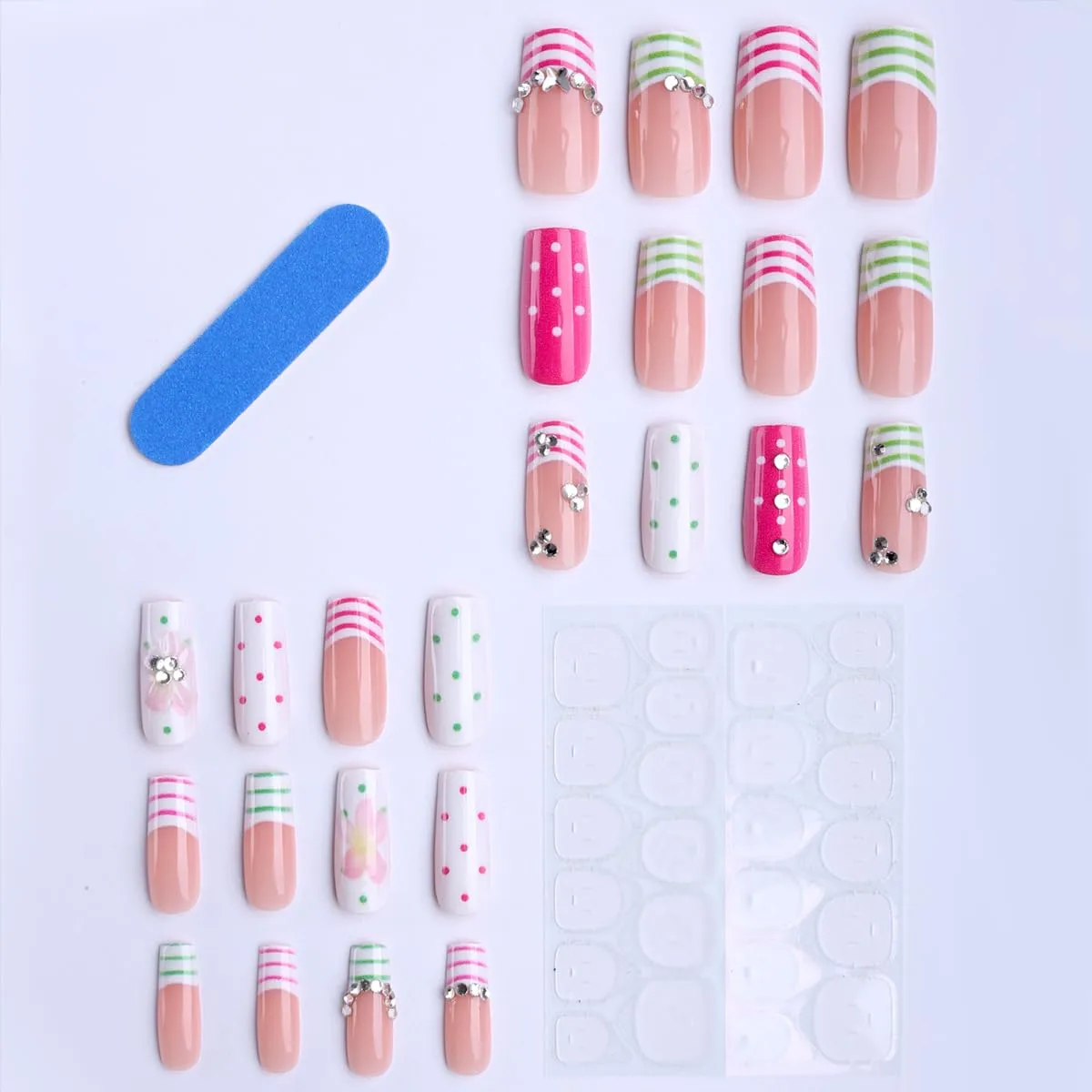 Long Square Press on Nails,Handmade Acrylic Press on Nails with Designs,Long Press on Nail for Women 24pcs
