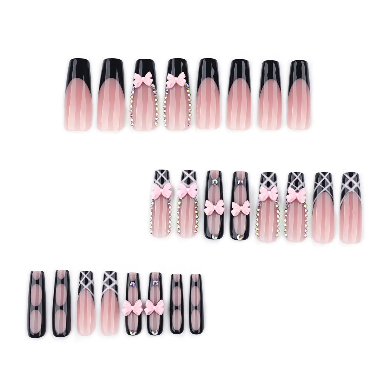 Long Square Press on Nails,Handmade Acrylic Press on Nails with Designs,Long Press on Nail for Women 24pcs