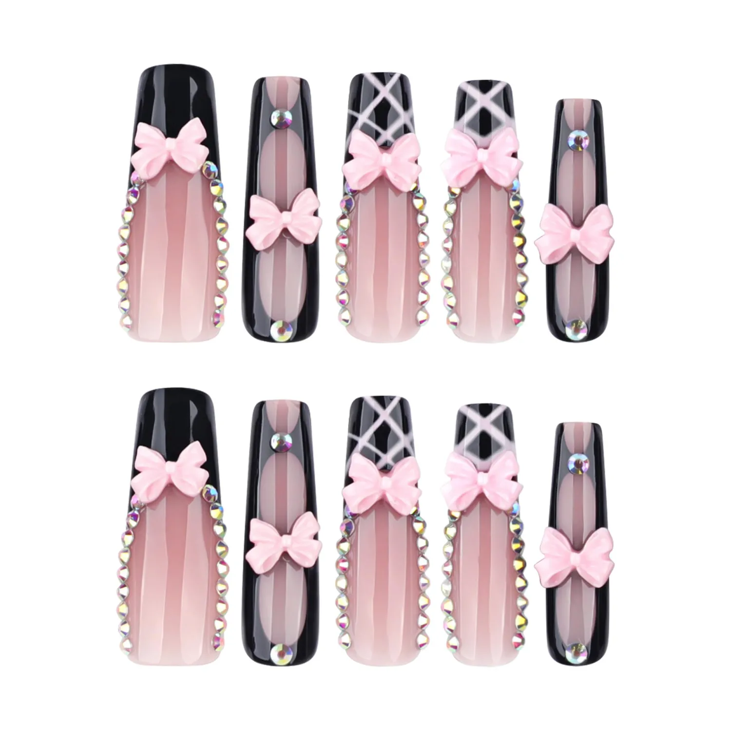 Long Square Press on Nails,Handmade Acrylic Press on Nails with Designs,Long Press on Nail for Women 24pcs