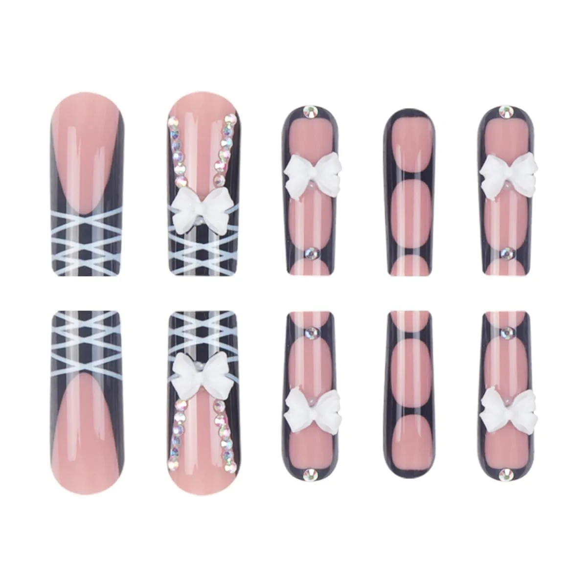 Long Square Press on Nails, Acrylic Press on Nails with Designs，Long Press on Nail for Women 24pcs (Pink19)